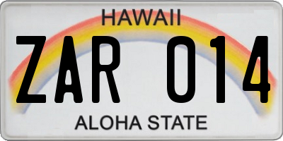 HI license plate ZAR014