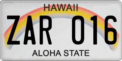 HI license plate ZAR016