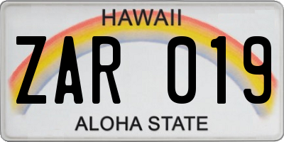 HI license plate ZAR019