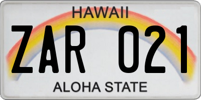 HI license plate ZAR021