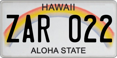 HI license plate ZAR022