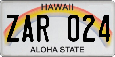 HI license plate ZAR024