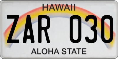 HI license plate ZAR030