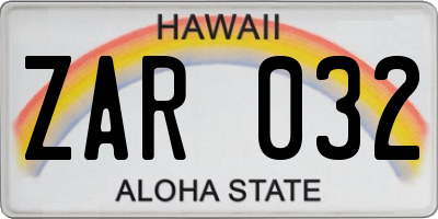 HI license plate ZAR032
