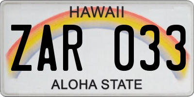 HI license plate ZAR033
