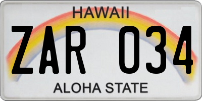 HI license plate ZAR034