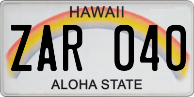 HI license plate ZAR040