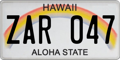 HI license plate ZAR047