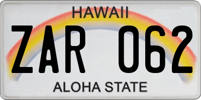 HI license plate ZAR062