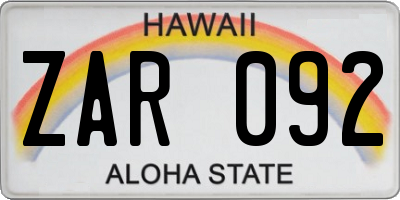 HI license plate ZAR092