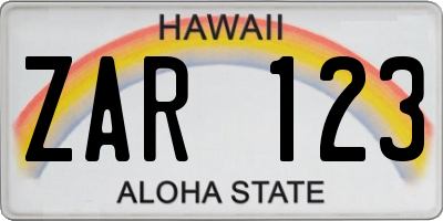HI license plate ZAR123
