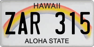 HI license plate ZAR315