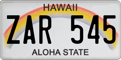 HI license plate ZAR545
