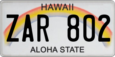 HI license plate ZAR802