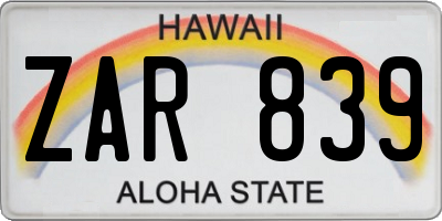 HI license plate ZAR839