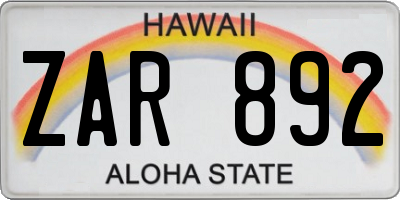 HI license plate ZAR892