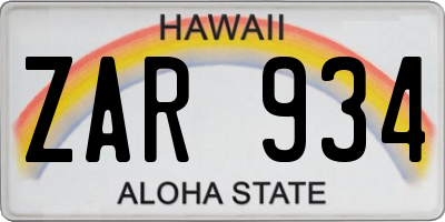 HI license plate ZAR934