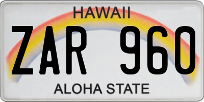HI license plate ZAR960