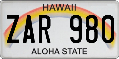 HI license plate ZAR980
