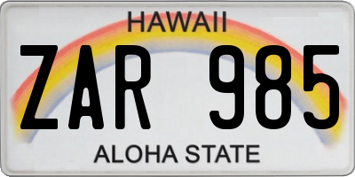 HI license plate ZAR985