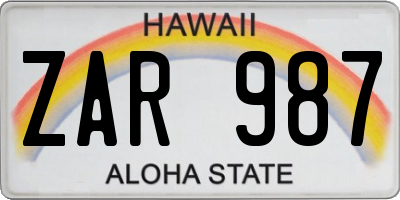 HI license plate ZAR987