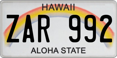 HI license plate ZAR992