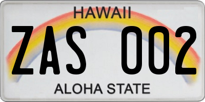 HI license plate ZAS002
