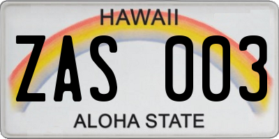 HI license plate ZAS003