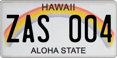 HI license plate ZAS004