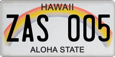 HI license plate ZAS005