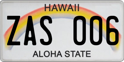 HI license plate ZAS006