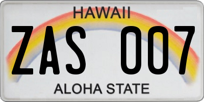 HI license plate ZAS007