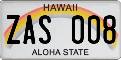 HI license plate ZAS008