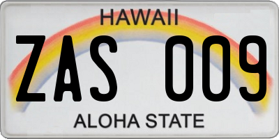HI license plate ZAS009