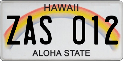 HI license plate ZAS012