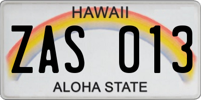 HI license plate ZAS013