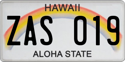 HI license plate ZAS019