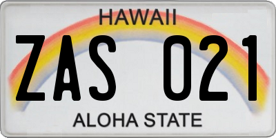 HI license plate ZAS021