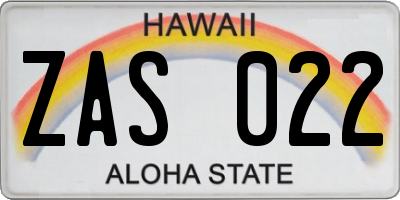 HI license plate ZAS022