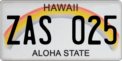 HI license plate ZAS025