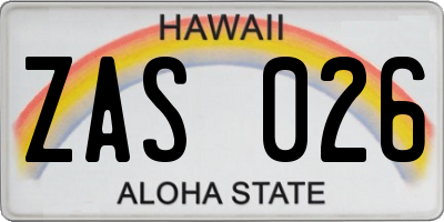 HI license plate ZAS026