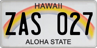 HI license plate ZAS027