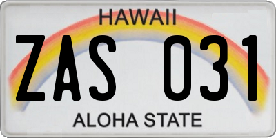 HI license plate ZAS031
