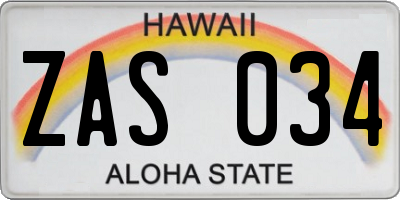 HI license plate ZAS034