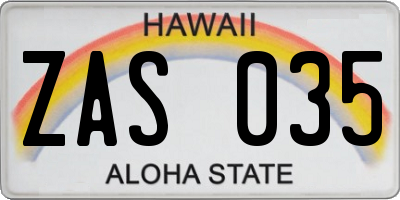 HI license plate ZAS035