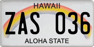 HI license plate ZAS036