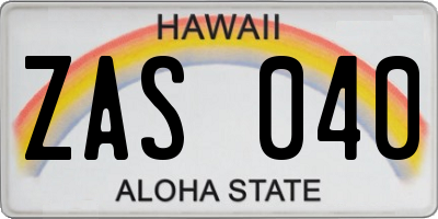 HI license plate ZAS040
