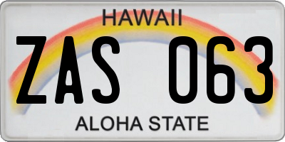HI license plate ZAS063
