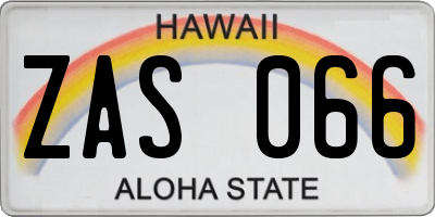 HI license plate ZAS066