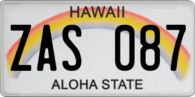 HI license plate ZAS087